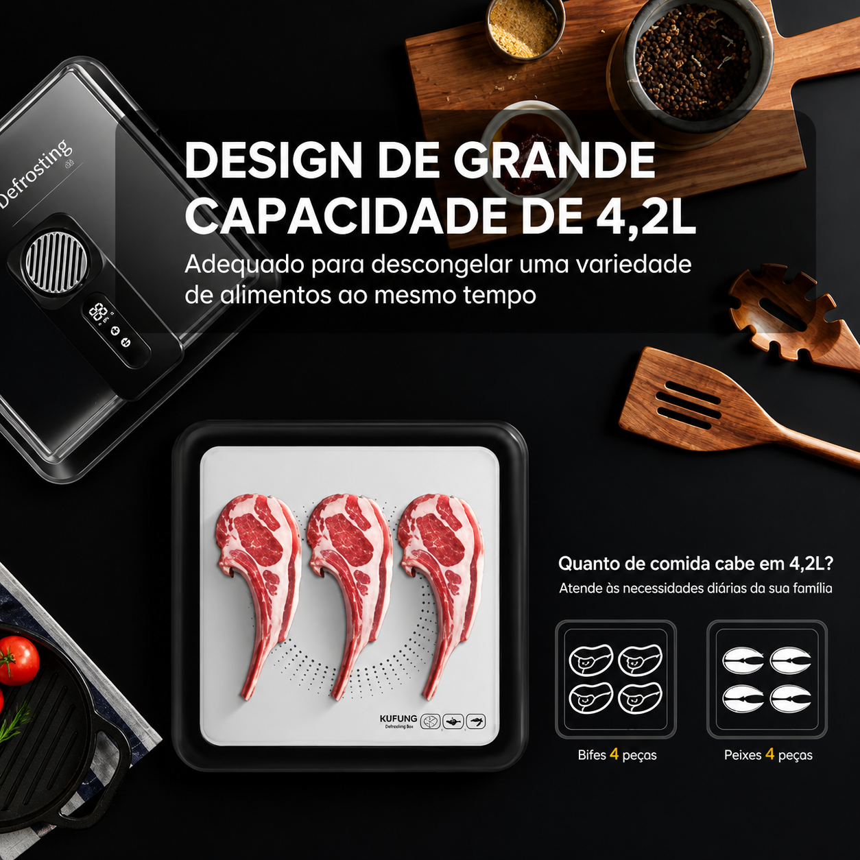 Bandeja de descongelamento rápida para carne, caixa de descongelamento de carne recarregável via USB com tampa
