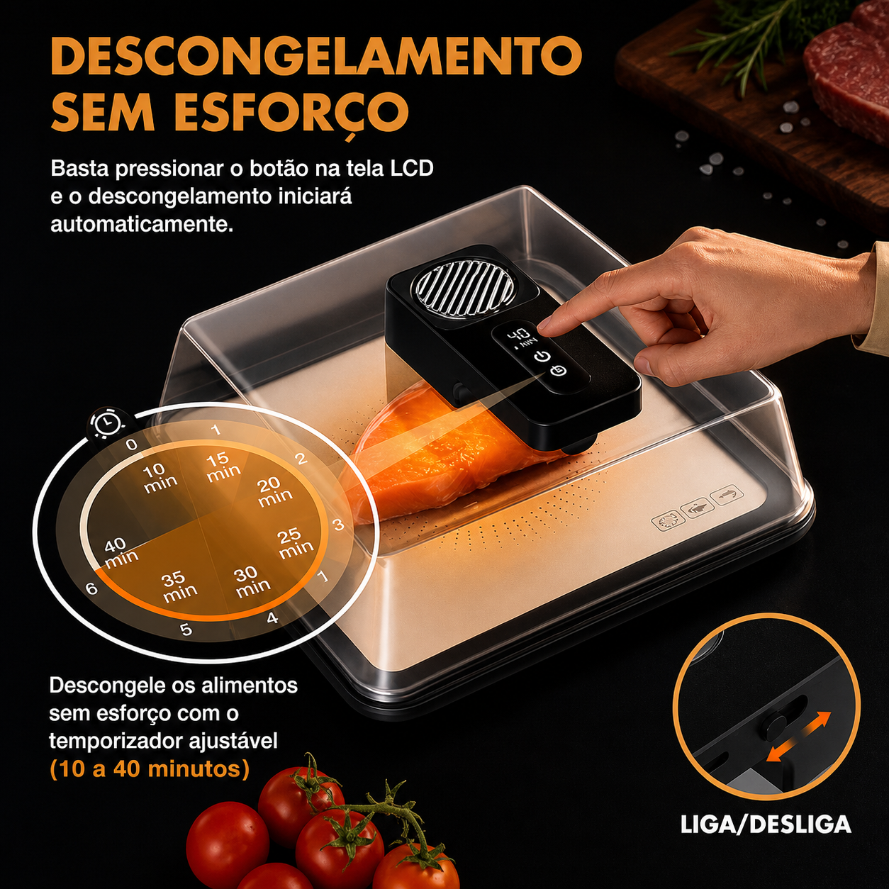 Bandeja de descongelamento rápida para carne, caixa de descongelamento de carne recarregável via USB com tampa