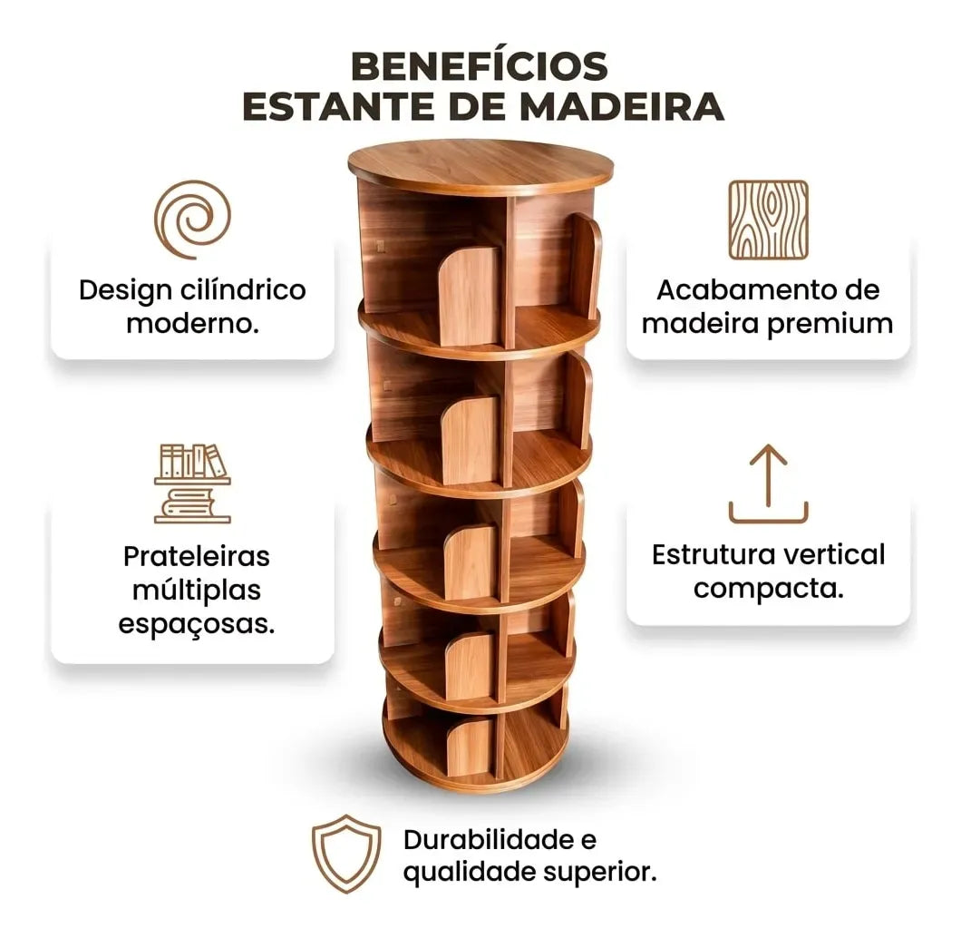 Estante Prateleira Giratória 360° para Livros