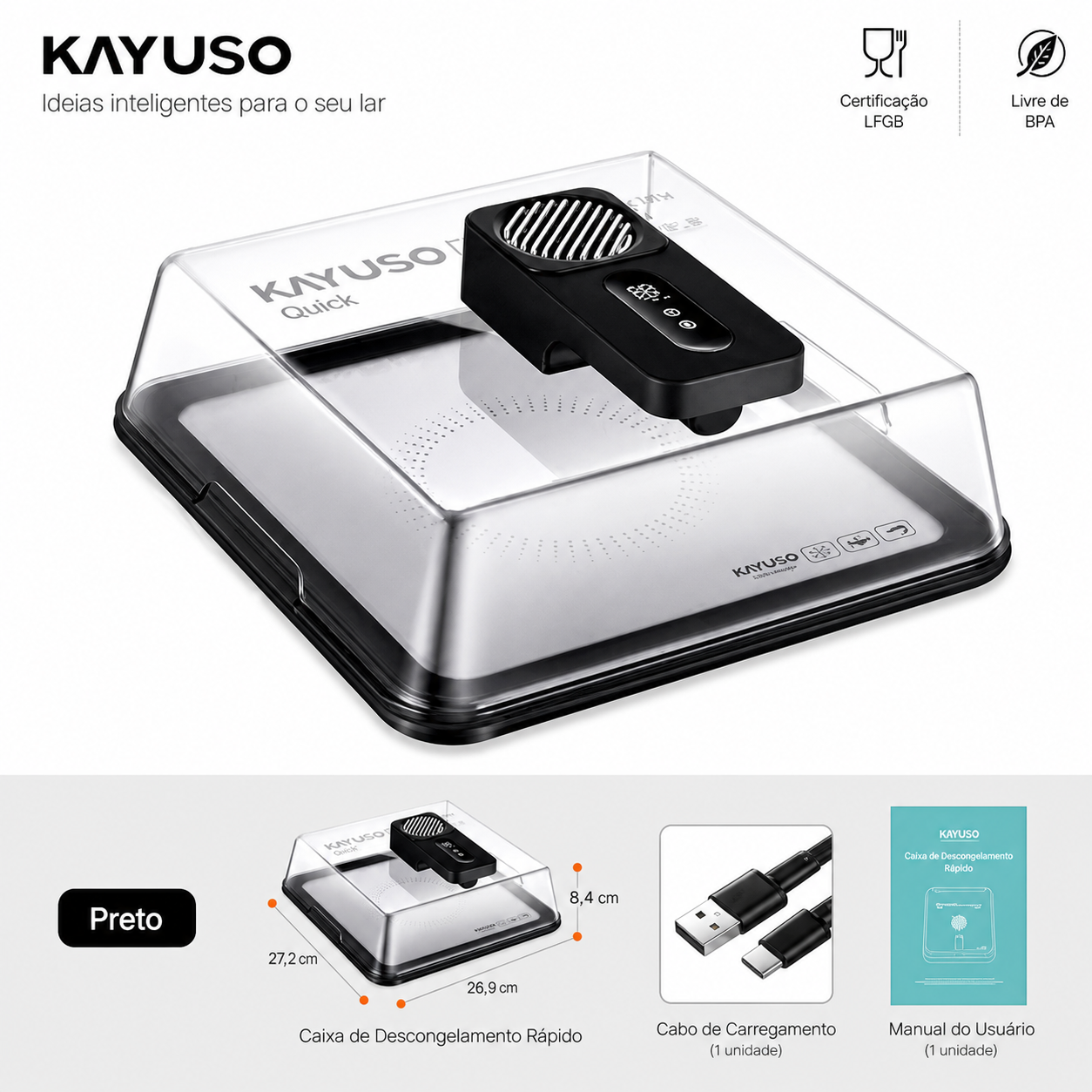 Bandeja de descongelamento rápida para carne, caixa de descongelamento de carne recarregável via USB com tampa
